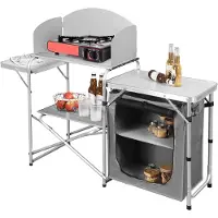 Happyment Campingkeuken Inklapbaar - 2 in 1 - Camping kast - Kampeer buitenkeuken - Kooktafel - Opvouwbaar