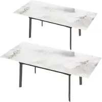 Happyment 8-10 Personen Gesinterde Stenen Eettafel Vaylen - 180 cm Uitschuifbare Kerst Keuken Eettafel met Metalen Frame
