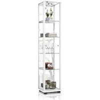 K-Möbel Vitrinekast met glas staand met 1 deur, 4 in hoogte verstelbare glasplanken, spiegel & slot - Vitrinekast met led verlichting - 176x37x33 cm - Wit