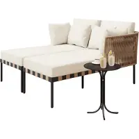 Happyment Tuinmeubelset - Ligbed - Terrasmeubilairset - Modulaire Loungeset met Salontafel - Comfortabele Kussens met Afneembare Hoezen