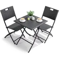 Happyment Outdoor Klaptafel Set Valora - Balkonset - 3-delig - Voor Camping en Picknick - Opvouwbare Rotan Meubelstoel en Tafel - Draagbare Balkonset met 2 Stoelen - Donkergrijs