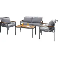 Happyment Tuinmeubelset - Loungeset - Tuinlounge Lounge Set Met 2 Fauteuils, Dubbele Bank & Tafel - Rotan & Comfortabele Kussens