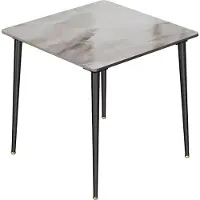Happyment Marmeren Eetkamertafel 4 Personen - Glossy Grijs - Metalen Poten - Voor Keuken, Restaurant & Café
