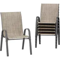 Happyment Tuinstoelen Valora voor Buiten - Tuinstoelen met Teslin-stof Flex Comfort Materiaal en Staal-Ijzeren Frame, Hoge Rugleuning - Bruin - 6 stuks