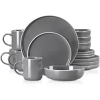 Happyment Castella Serviesset - 16 delig - 4 persoons - Grijs - Dinerborden - Bordenset - Diepe borden - Ontbijtborden - Servies - Keukenservies