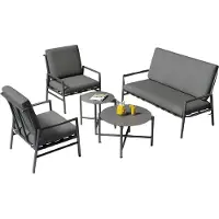 Happyment 4-zits buiten Bankstel - Tuinmeubelset - Tuinbank - Voor Tuin of Terras - Met 2 Koffietafels & Verwijderbare Kussens - Gegalvaniseerd Staal - Grijs