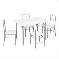 Happyment Eettafel met 4 Stoelen - Voor 4-Zits Eetset - Rechthoekige Keukentafel met Metalen Frame - Eetkamermeubilair
