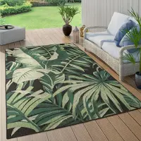 Paco Home Buiten Vloerkleed Voor Buiten Balkon Palm Jungle Patroon Bloemen Boho Groen 160 cm Rund