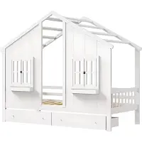 Happyment Kinderbed Opulence - 90x200 cm - Met 2 lades - Huisbed - Voor Kinderen - Peuterbed - Met lattenbodem - Zonder matras