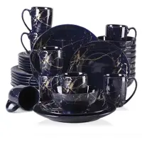 Happyment Haute Serviesset - 32 delig - Donkerblauw/Goud - Dinerborden - Bordenset - Diepe borden - Ontbijtborden - Servies - Keukenservies – Geschikt voor oven