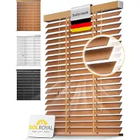 Sol Royal BE5 – Houten Jaloezieen Eikenhout 50 mm Lamellen Extra Breed – 105x250 cm – Eenvoudige Montage aan Muur & Plafond – Echt Hout – Rolgordijn Raam & Deur