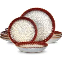 Happyment Luxe Serviesset - 4 Persoons - Porselein - 12 Delig - Bordenset 4 persoons - Bordenset 12 delig - Rood