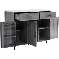 Happyment Eetkar - Keukenkast - Dinerdressoir - Aanrecht - Voor Keuken of Eetkamer - Uitschuifbaar & Stijlvol Opbergen - Wit Marmer & Kaki Grijs Hout