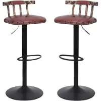Happyment Barkrukken Retro Vaylen - Set van 2 - Met rugleuning - Bruin - Verstelbaar - Voor Keuken, Bar of woonkamer - Draaibaar - PU leer