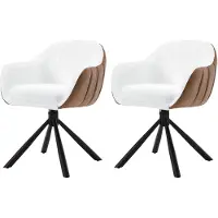 Happyment Eetkamerstoelen Supria - Set van 2 - Draaibaar - Fauteuil - Keuken - Voor eettafel - Wit - Stof