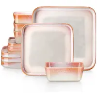 Happyment Aurora Azzuro Serviesset - 12 delig - 4 persoons - Oranje - Dinerborden - Bordenset - Diepe borden - Ontbijtborden - Servies - Keukenservies
