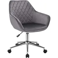 Happyment Werkkruk New york - Donkergrijs - Voor volwassenen - Op wieltjes - Velvet - Ergonomische bureaustoel - In hoogte verstelbaar - Met armleuning