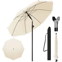 Happyment Ronde Parasol - Voor Balkon, Strand of Tuin - Verstelbaar & 45° Kantelbaar - UV-Resistent & Waterdicht - Beige 175cm