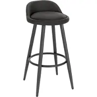 Happyment Leren Barkruk Marilo - Barstoelen ergonomisch - Set van 1 - Antraciet - Met kleine rugleuning - Voor Keuken & bar - Zithoogte 69cm