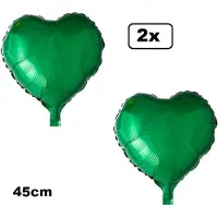 Partyxplosion 2x Folieballon Hart groen (45 cm) - trouwen huwelijk bruid hartjes ballon feest festival liefde white