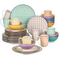 Happyment Crystal Bordenset – Dinerborden – Color 8 persoons - 32 delig – Keramisch – Kleine Borden – Kleurrijke presentatie