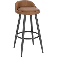 Happyment Leren Barkruk Malino - Barstoelen ergonomisch - Set van 1 - Bruin - Met kleine rugleuning - Voor Keuken & bar - Zithoogte 69cm