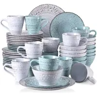 Happyment Regal Serviesset – 48 delig- 12 persoons – Wit/blauw Keramisch – Eetborden – Kleine Borden