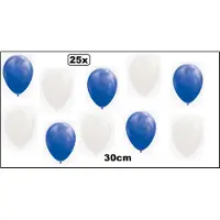 Partyxplosion 25x Ballon mix blauw/wit 30cm - set - Festival carnaval feest party verjaardag landen helium lucht thema