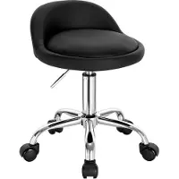 Happyment Luxe werkkruk - Op wielen - Zwart - Zadelkruk - Kapperskruk - Tabouret draaikruk - Zonder rugleuning - Ergonomisch - Kunstleer