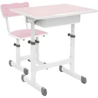 Happiq Kinderbureau met stoel - Voor kinderen - Verstelbaar bureau- en stoeltjesset - Roze