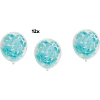 Partyxplosion 12x Confetti ballonnen Baby blauw - papier confetti - Festival thema feest ballon verjaardag