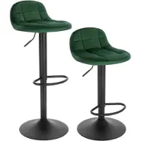 Happyment Barkrukken Liva - Met rugleuning - Barstoelen ergonomisch - Keuken - Donkergroen - Verstelbaar in hoogte - Set van 2 - Zithoogte 62-83cm - Velvet