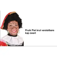 Partyxplosion Pieten pruik luxe zwart verstelbare kap - Sinterklaas feest thema feest Sint en Piet