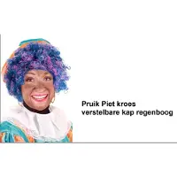 Partyxplosion Pieten pruik luxe regenboog verstelbare kap - Sinterklaas feest thema feest Sint en Piet