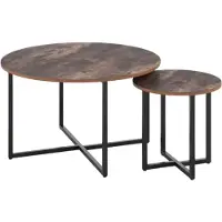Happyment Salontafel Valora - Bijzettafels - 2 stuks - Voor Woonkamer - Vintage Bijzettafel van Hout met Metalen Poten - Middentafel 80cm x 42cm - Bruin