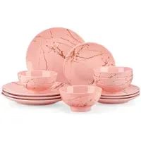 Happyment Pastella Serviesset Dalizo - 12 delig - 4 persoons - Baby roze - Dinerborden - Bordenset - Diepe borden - Ontbijtborden - Servies