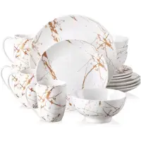 Happyment Majestic Santivo Serviesset - 16 delig - 4 persoons - Wit met Gouden strepen - Dinerborden - Bordenset - Diepe borden - Ontbijtborden - Servies - Keukenservies - Luxe design - Tafelstijl