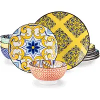 Happyment Aurora Ventina Serviesset - 24 delig - 6 persoons - Mozaïek - Dinerborden - Bordenset - Diepe borden - Ontbijtborden - Servies - Keukenservies - Luxe design - Tafelstijl