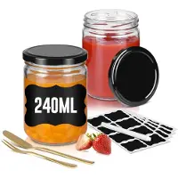 ACXIN Kleine Bewaarpotjes Mason Jars - Luchtdichte Ronde Potjes Met Metalen Deksel - Zwart - 240 ml - Set Van 12