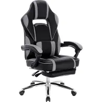 Happyment Gamestoel Tokio - leer - Met rugleuning en armleuning - In hoogte verstelbaar - Ergonomisch - Grijs