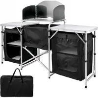 Happyment Opvouwbare campingkeuken - Opvouwkeuken - Met BBQ plaats - Inclusief opbergtas - Zwart