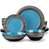 Happyment Noble Serviesset - 16 delig - 4 persoons - Blauw - Dinerborden - Bordenset - Diepe borden - Ontbijtborden - Servies - Keukenservies – Perfect voor diner