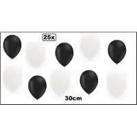 Partyxplosion 25x Ballon mix zwart/wit 30cm - Black and white set - Festival feest party verjaardag landen helium lucht thema