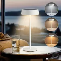 ROSNEK Solar Tafellamp Buiten - Oplaadbare Tuinverlichting - USB & Zonne-energie - Traploos Dimbaar & 3 Lichtkleuren - Draadloos - Voor Binnen & Buiten - Wit