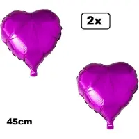 Partyxplosion 2x Folieballon Hart hot pink (45 cm) - trouwen huwelijk bruid hartjes ballon feest festival liefde white