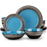 Happyment Marlito Serviesset - 32 delig - 8 persoons - Blauw - Dinerborden - Bordenset - Diepe borden - Ontbijtborden - Servies - Keukenservies