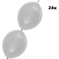 Partyxplosion 24x Doorknoop ballon metallic zilver 25cm – Link Ballon - festival gala themafeest huwelijk party trouwen