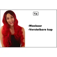 Partyxplosion Luxe Pruik Fayed rood - verstelbare kap - wasbaar - Carnaval thema feest festival thema feest evenement