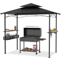 LZQ Barbecuepaviljoen BBQ-grillluifel Weerbestendig Tuinprieel BBQ-gazebo Luifel - Zwart