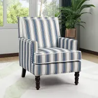 OKWISH Fauteuil Compact – Blauw Wit Gestreept – Comfortabele Zitting Met Dikke Vulling – Voor Woonkamer Leeshoek Slaapkamer – Katoen Linnen – Blauw